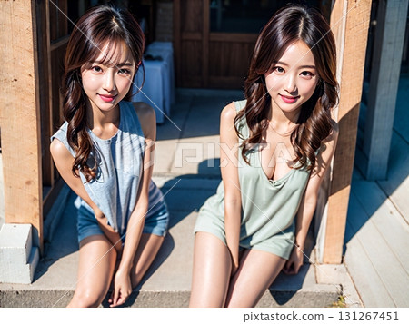Two young women in the city 131267451