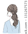 Illustration material: Hair arrangement, loose and fluffy, tied up 131267573