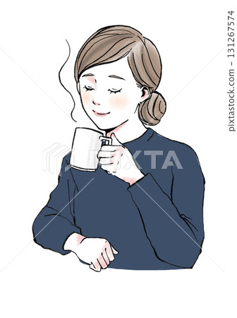 插畫素材:喝熱飲,女人,咖啡,放鬆 插畫素材:喝熱飲,女人,咖啡,放鬆 131267574