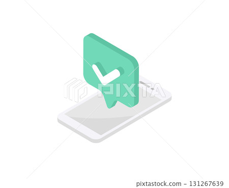 Check mark speech bubble and smartphone vector icon (isometric) Check mark speech bubble and smartphone vector icon (isometric) 131267639