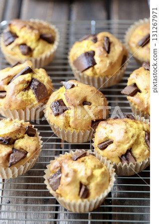Home baked chocolate chunk pumpkin muffins Home baked chocolate chunk pumpkin muffins 131267971