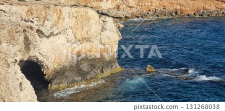 Sea Cave and Rocky Coastline, Cape Greco, Cyprus 131268038