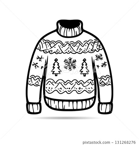 Ugly Christmas Sweater Vector Icon. Festive Holiday Jumper with a Winter Pattern Vector. Ugly Christmas Sweater Vector Icon. Festive Holiday Jumper with a Winter Pattern Vector. 131268276