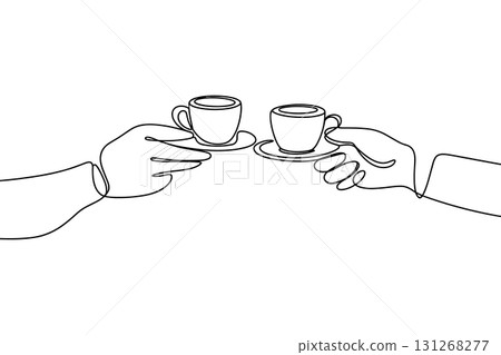 Hands Toasting with Coffee Cups Continuous Line Drawing Vector. Business Meeting Break Vector Art. Hands Toasting with Coffee Cups Continuous Line Drawing Vector. Business Meeting Break Vector Art. 131268277