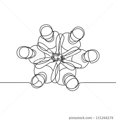Teamwork and Community Continuous Line Drawing Vector. Group of People in a Huddle Vector Icon. Teamwork and Community Continuous Line Drawing Vector. Group of People in a Huddle Vector Icon. 131268278