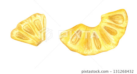 Watercolor illustration of pineapple slices set on isolated background. Hand painted tropical yellow fruit pieces clip art for summer menu designs, juice packaging, party invitations, healthy food Watercolor illustration of pineapple slices set on isolated background. Hand painted tropical yellow fruit pieces clip art for summer menu designs, juice packaging, party invitations, healthy food 131268432
