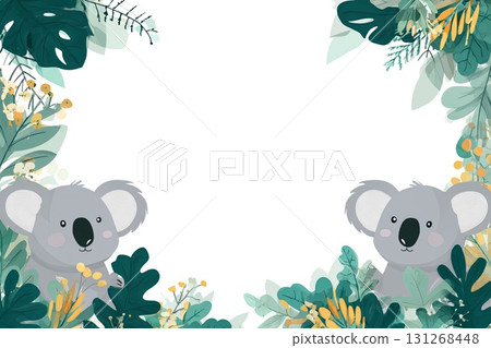 可愛的無尾熊和植物框架插圖 131268448