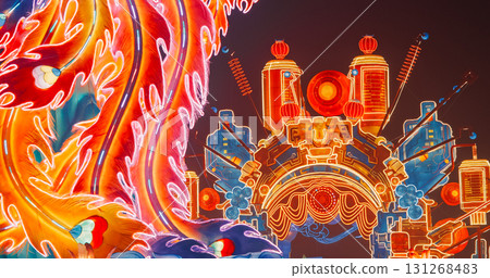 Beijing, China. Futuristic Palace Lantern Reunion. Red Lantern, Which Symbolizes Family Reunion. Zigong Lantern Festival In Beijing. National Intangible Cultural Heritage Of China. In China Red Is 131268483