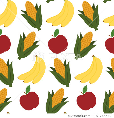 Ripe Apple Bananas Bunch and Corn Seamless Pattern Harvesting Greetings Background or Wallpaper idea 131268649