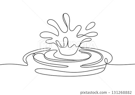 Water Splash and Ripple Continuous Line Drawing Vector. Abstract Liquid Drop Vector Icon. 131268882