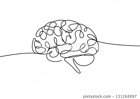Human Brain Continuous One Line Drawing Vector. Mind, Psychology, and Intelligence Vector Symbol. 131268897