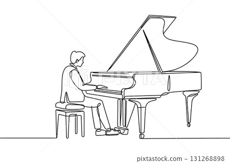 Pianist Playing a Grand Piano Continuous One Line Drawing Vector. Classical Music Concert Vector Illustration. 131268898