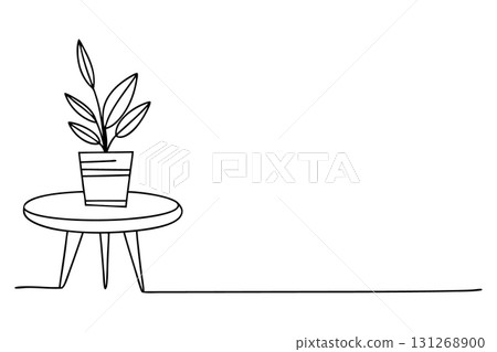 Potted Houseplant on a Table Continuous One Line Drawing Vector. Minimalist Interior Decor Vector Illustration. 131268900