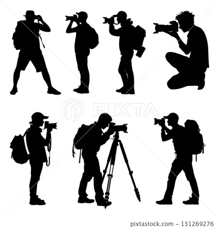 Photographer Silhouette Vector Set. Travel and Nature Photography Vector Collection. 131269276