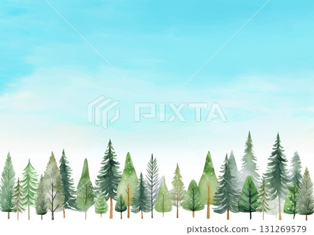 藍天和森林景觀插圖（自然，自然背景） 131269579