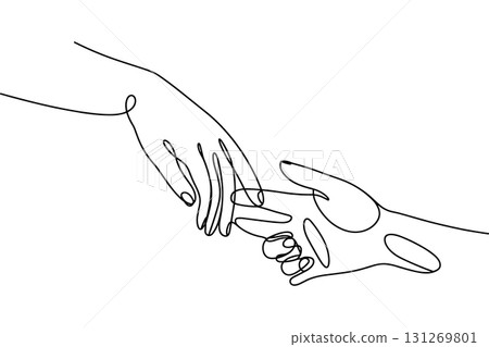 Helping Hands Continuous One Line Drawing Vector. Care, Support, and Connection Vector Symbol. Helping Hands Continuous One Line Drawing Vector. Care, Support, and Connection Vector Symbol. 131269801