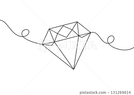 Diamond Gemstone Continuous Line Drawing Vector. Luxury Jewelry and Wedding Symbol Vector Art. 131269814
