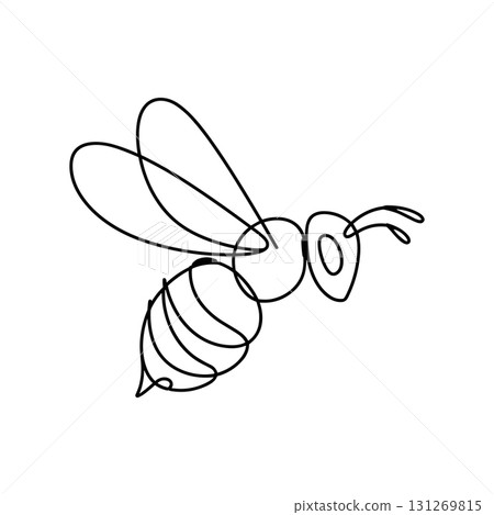 Flying Bee Continuous One Line Drawing Vector. Nature Insect and Honeybee Vector Logo. 131269815