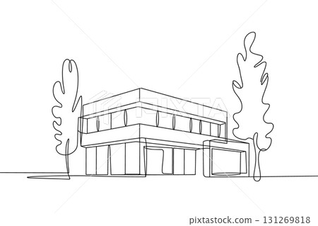 Modern House Continuous One Line Drawing Vector. Real Estate and Architecture Vector Illustration Set. Modern House Continuous One Line Drawing Vector. Real Estate and Architecture Vector Illustration Set. 131269818