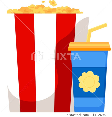 Popcorn box, soda drink cup vector isolated icon Popcorn box, soda drink cup vector isolated icon 131269890