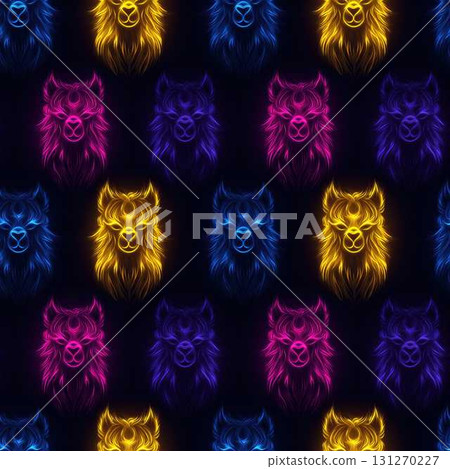 Neon Farm Animals Seamless Pattern Colorful Alpaca Faces on Dark Background Design Neon Farm Animals Seamless Pattern Colorful Alpaca Faces on Dark Background Design 131270227
