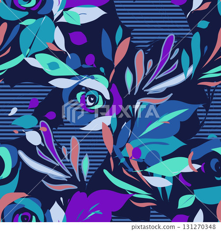 Exotic hand drawn flowers, seamless patterns with floral for fabric, textiles, clothing, wrapping paper and abstract backgrounds. Vector illustration 131270348