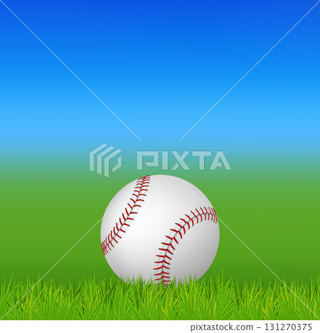 Vector 3d Baseball Ball on Grass Field With Blue Sky Background. Realistic Baseball Ball on Green Grass, Baseball Ball. Outdoor Sport Equipment for Game Training Match Tournament. Vector Illustration Vector 3d Baseball Ball on Grass Field With Blue Sky Background. Realistic Baseball Ball on Green Grass, Baseball Ball. Outdoor Sport Equipment for Game Training Match Tournament. Vector Illustration 131270375