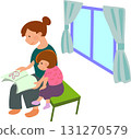 Mother reading aloud to her child and a window 131270579