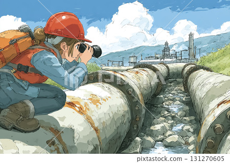 Miyu Series: Miyu checking safety along an oil pipeline 131270605