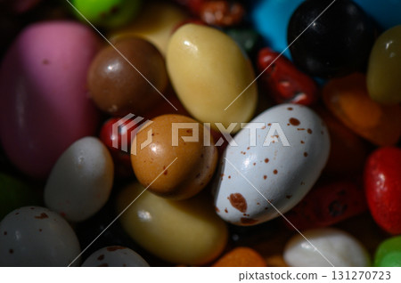 Colorful assortment of candies arranged beautifully, capturing the essence joy Colorful assortment of candies arranged beautifully, capturing the essence joy 131270723