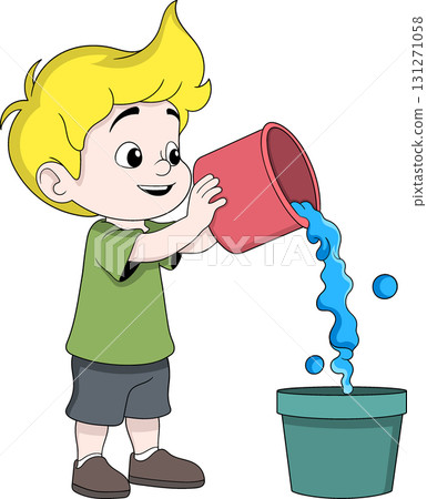 Cartoon Boy Pouring Water from Bucket Illustration 131271058
