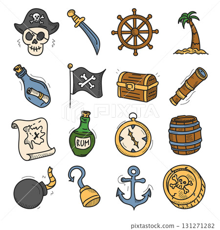 Pirate doodle icon set vector isolated Pirate doodle icon set vector isolated 131271282