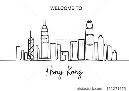 Hong Kong City Skyline Single Line Drawing Vector. Travel to China Famous Landmark Vector Illustration. Hong Kong City Skyline Single Line Drawing Vector. Travel to China Famous Landmark Vector Illustration. 131271353