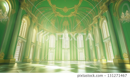 Grand palace green interior of a historic hall with intricate designs and vibrant colors Grand palace green interior of a historic hall with intricate designs and vibrant colors 131271467