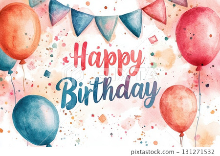 Watercolor birthday greeting card with balloons 131271532