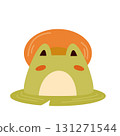 Cute green frog in straw hat isolated on white background. Adorable toad. 131271544