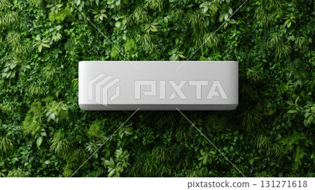 Sleek minimalist air conditioner on green living wall. fresh concept for modern eco technology with climate control, creating serene and sustainable interior 131271618