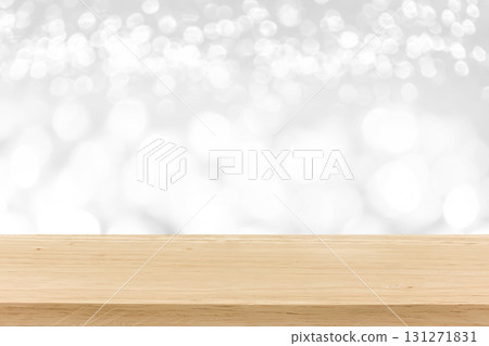 Empty wood table top on white bokeh abstract  background  131271831