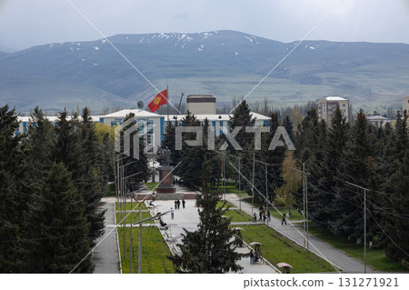 The central square of Karakol. The flag of Kyrgyzstan, Youth Alley 131271921