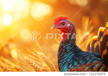 Portrait of a turkey in a wheat field on a sunny day 131272074