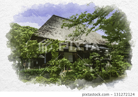 Watercolor painting of Entsuji Temple, main hall, Kurashiki City, Okayama Prefecture 131272124