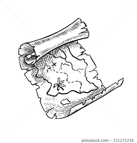 Vintage map, Treasure Island. Black and white graphics, vector illustrations, hand-drawn. For children s games and holidays. For stickers, invitation cards, posters and banners, packaging, and more. Vintage map, Treasure Island. Black and white graphics, vector illustrations, hand-drawn. For children s games and holidays. For stickers, invitation cards, posters and banners, packaging, and more. 131272256