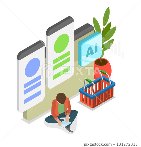 3D Isometric Flat Vector Illustration of Marketing and AI Technologies, Return on the Investment. Item 3 131272313