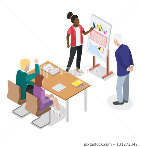 3D Isometric Flat Vector Illustration of Parent-teacher Meeting, Depicting Student-Led Conferences. Item 1 131272342