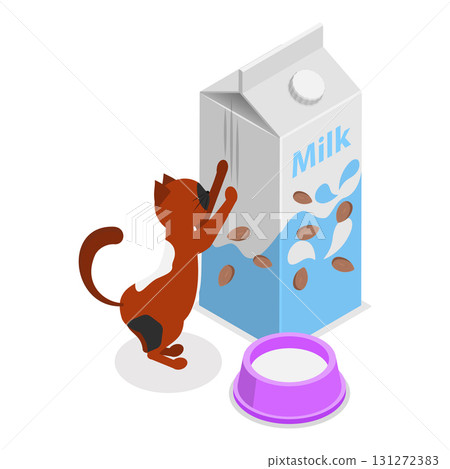 3D Isometric Flat Vector Set of Comic Domestic Animals, Adorable Cat Cartoon Characters. Item 2 131272383
