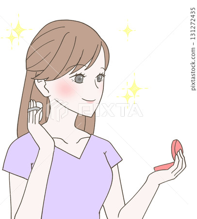 一位女士用化妝鏡化妝 131272435