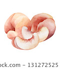 Peach fruit slices. Summer Watercolor hand drawn floral ripe food illustration isolated on white background for home kitchen textile fresh fabric print card cosmetic package porcelain crockery label 131272525