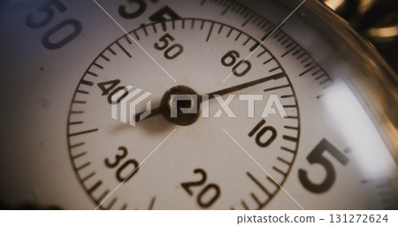 Time Lapse: Macro Close Up Shot of Mechanical Stopwatch with Metallic Case and Clear Dial Time Lapse: Macro Close Up Shot of Mechanical Stopwatch with Metallic Case and Clear Dial 131272624