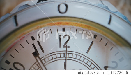 Macro Close Up of Classic Wall Clock with Retro Style Showing Precise Time, White Dial with Numbers Macro Close Up of Classic Wall Clock with Retro Style Showing Precise Time, White Dial with Numbers 131272636