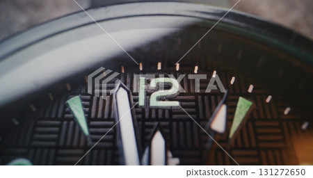Macro Close Up of Modern Wrist Watch Dial Showing Precise Time. Stylish Accessory Macro Close Up of Modern Wrist Watch Dial Showing Precise Time. Stylish Accessory 131272650